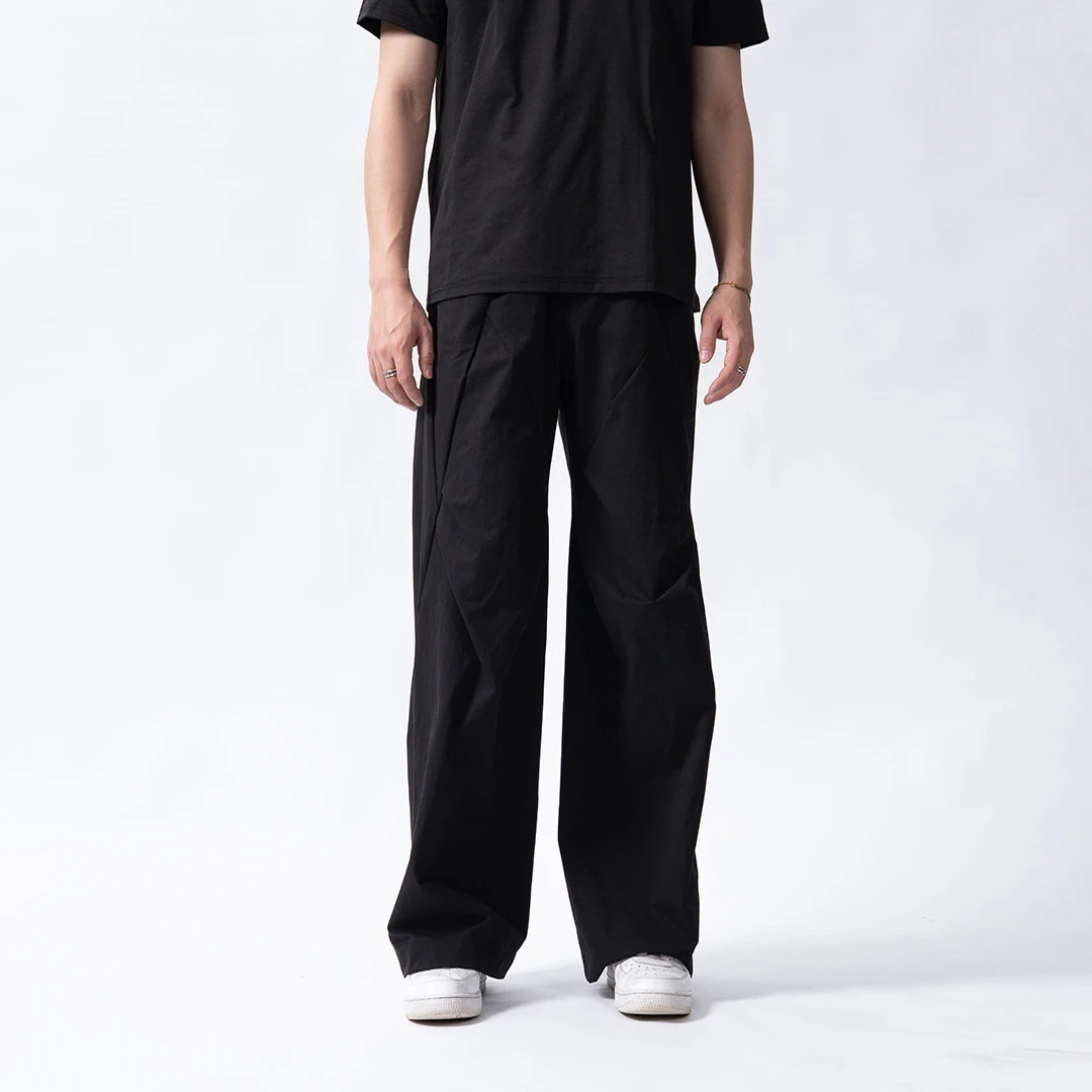 【Lauliwans】拼接直筒裤休闲设计感工装伞兵裤春夏宽松休闲裤男士