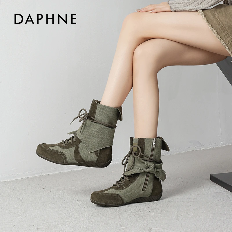 达芙妮拳击靴短靴子女2025新款瘦瘦靴巨好看中筒骑士靴西部牛仔靴