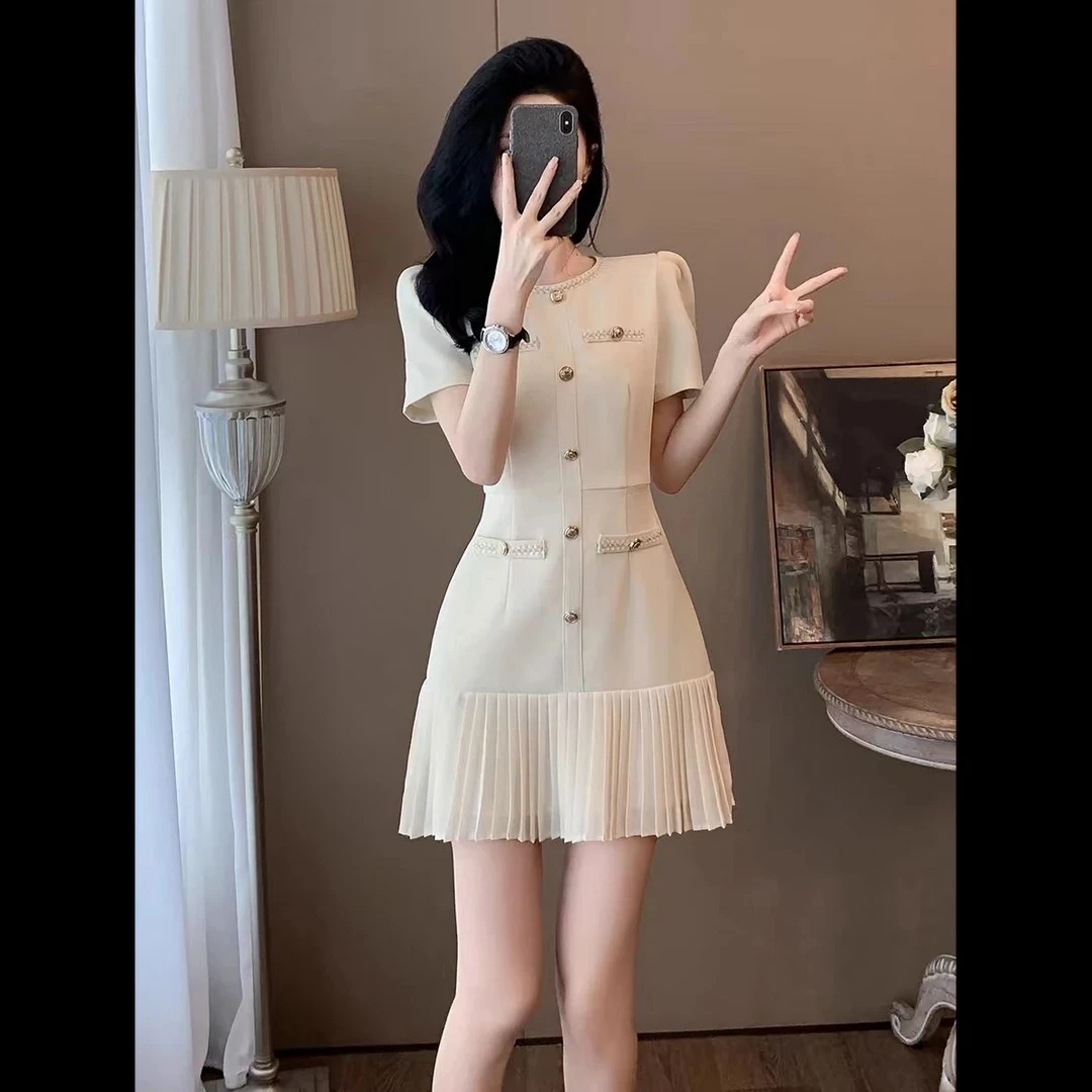 【25016】夏季法式气质名媛千金风裙子女小个子小香风连衣裙高级感
