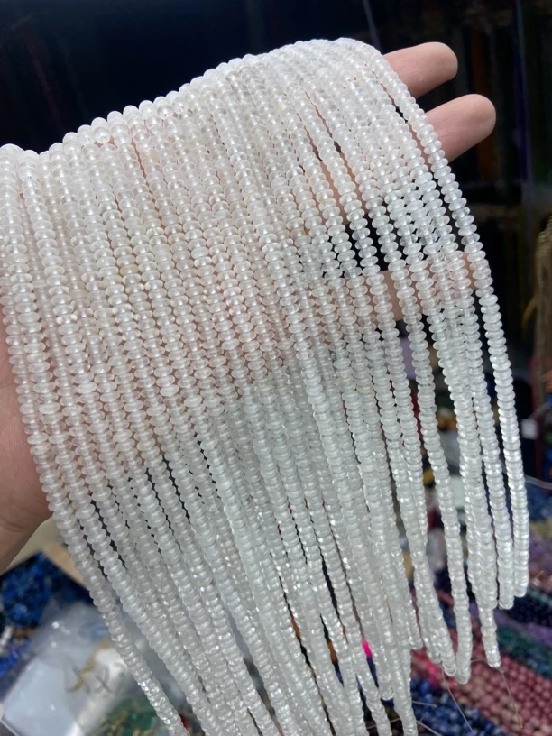 天然白水晶算盘珠2×4.5mm带一点点棉絮原色散珠DIY串珠饰品配珠