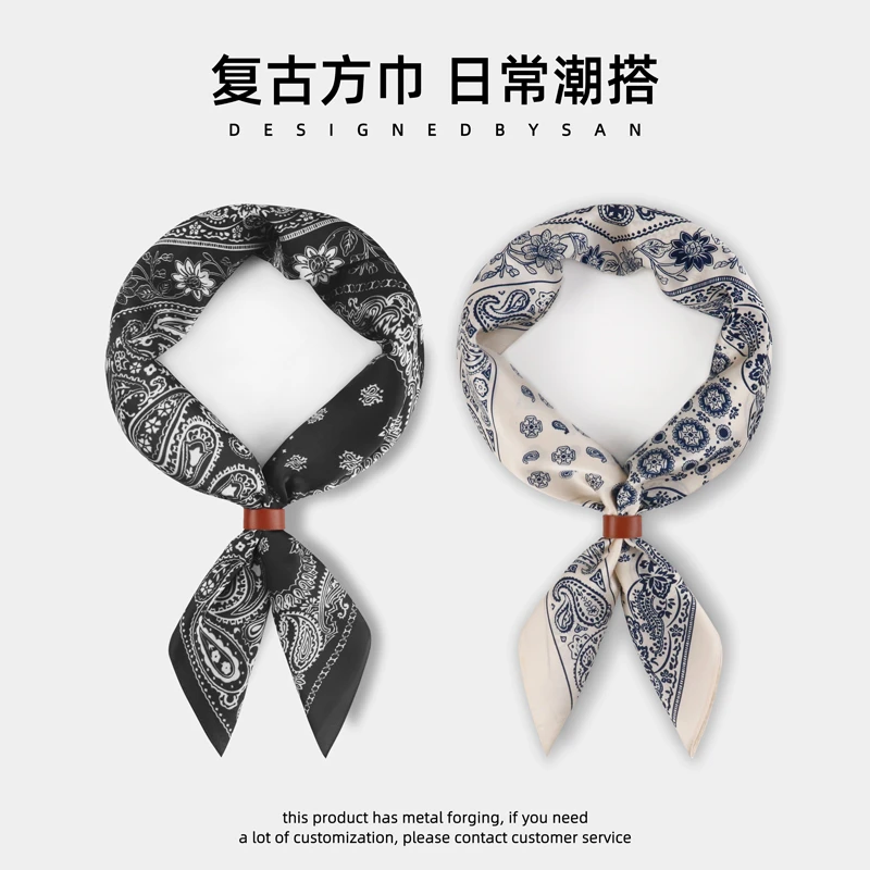 阿美咔叽百搭舒适腰果花丝巾适合日常搭配男士复古方巾小领巾配饰