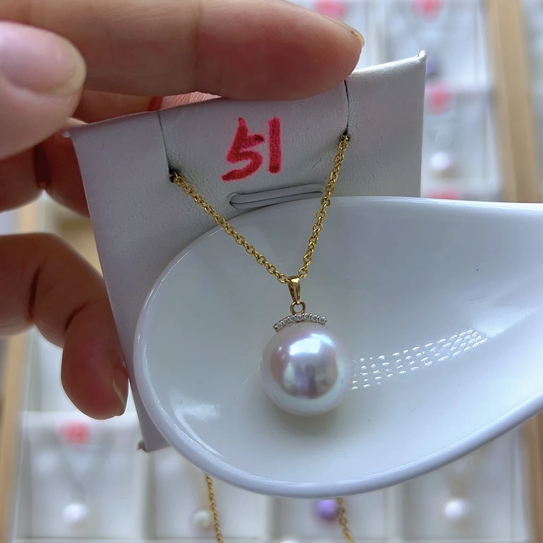 淡水珍珠18K金镶嵌吊坠(赠链)13.5