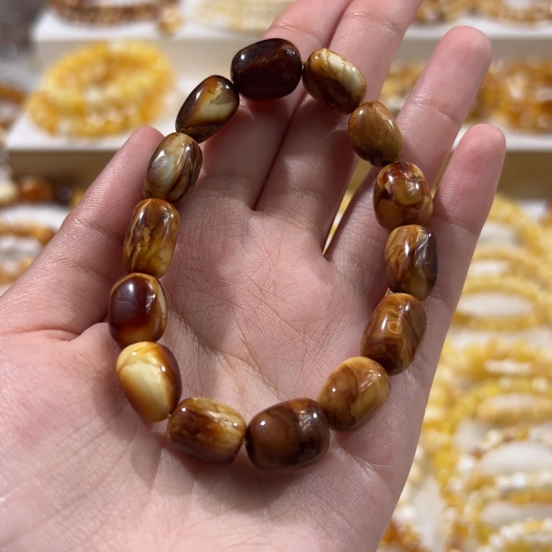 琥珀未镶嵌珠宝奇石浓蜡沁色随型手串