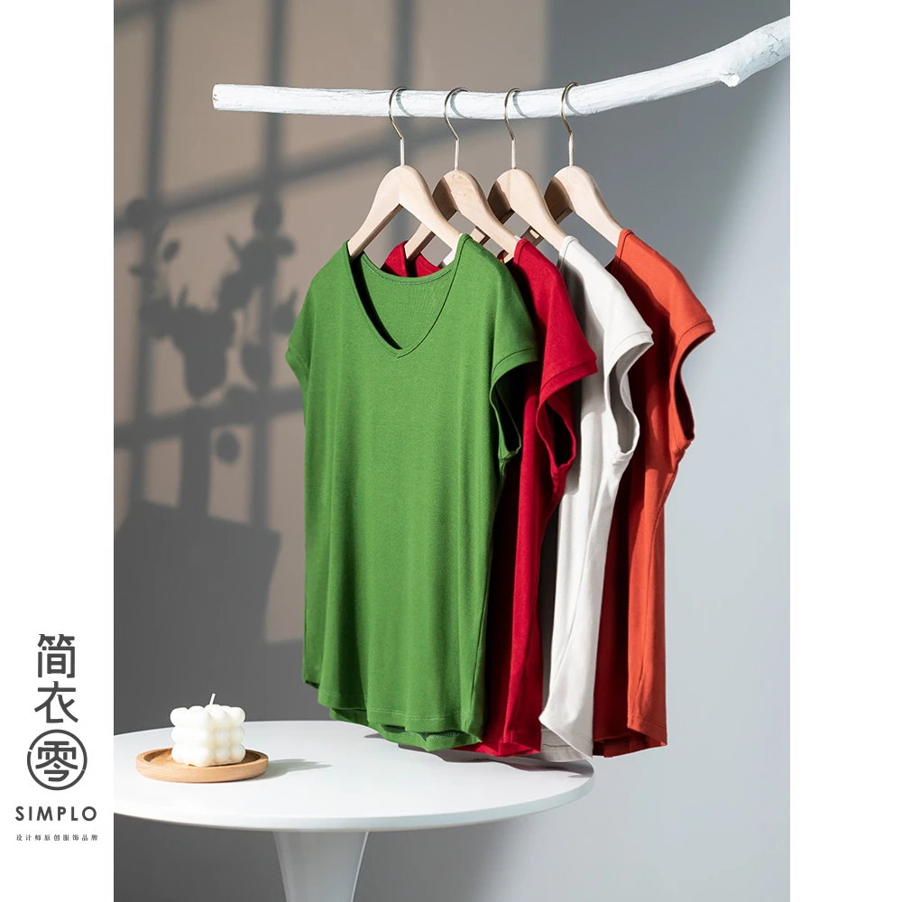 【408】夏季新款女士凉感简约飞袖V领T恤舒适透气洋气百搭无袖上衣