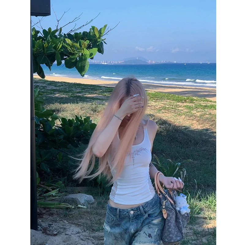莫欣欣-莱赛尔蕾丝白色吊带背心内搭美背上衣女夏季辣妹装250186