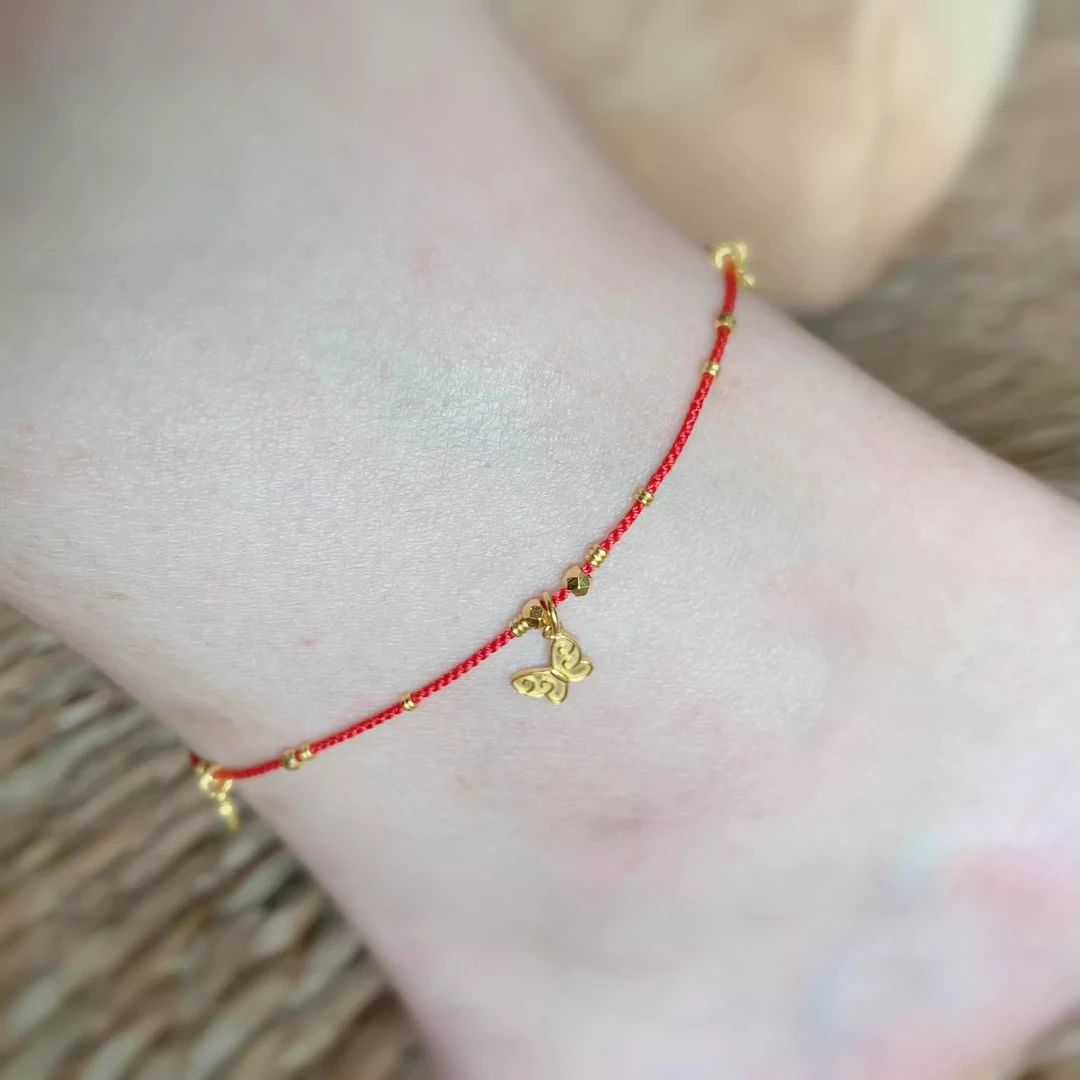 铜合金脚链 「小福蝶」蝴蝶编绳脚链镀18k本命年女款红脚绳气质显白