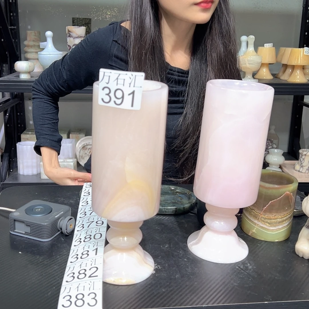 如***愿石材391粉玉大花式花瓶