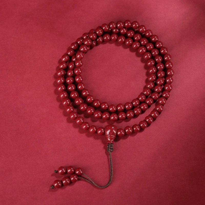 天然辰砂辰砂高含量天然原矿紫金朱砂108颗手串多圈本命年护身符