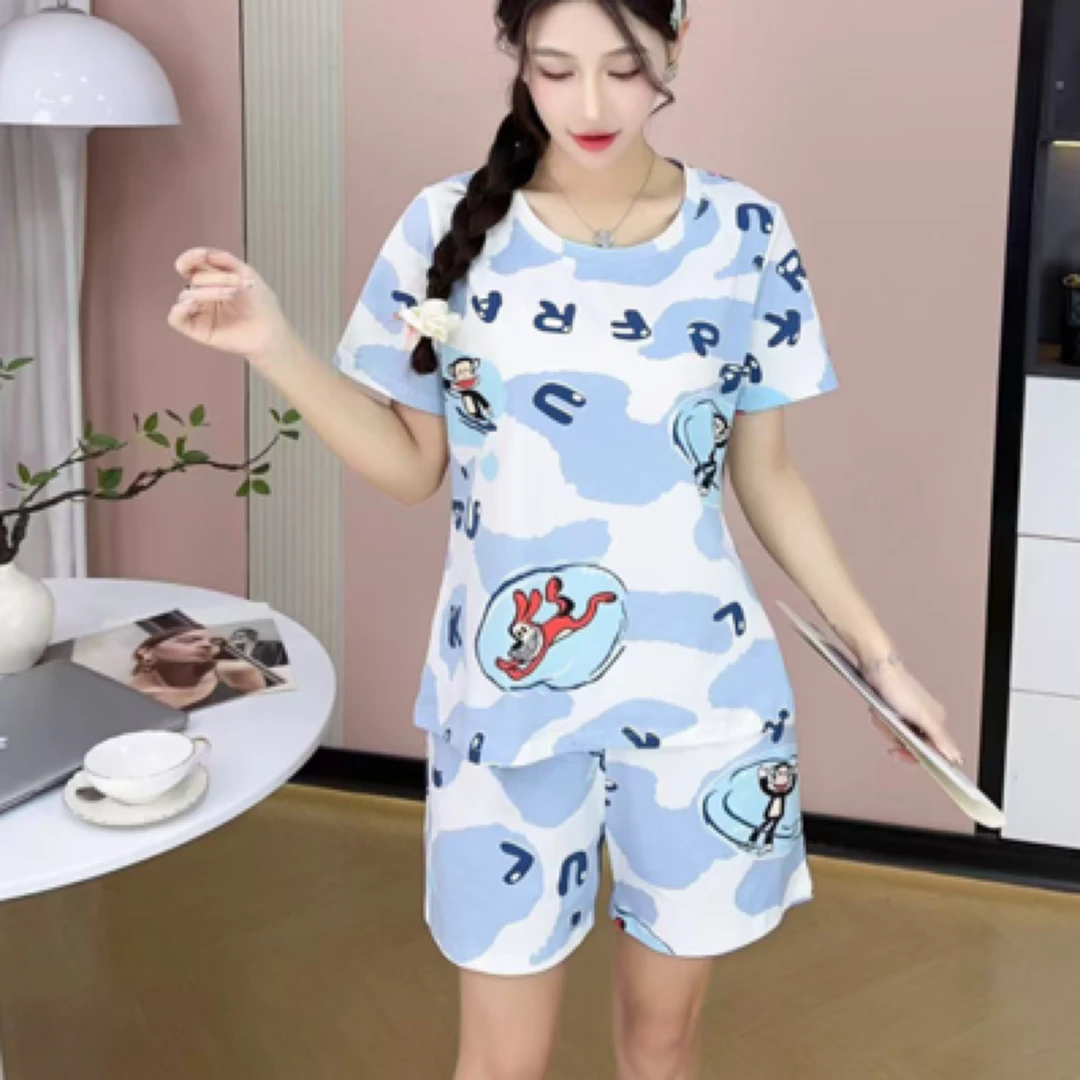 2863#【衣长60裤长40】夏季短袖短裤睡衣女时尚可外穿宽松家居服