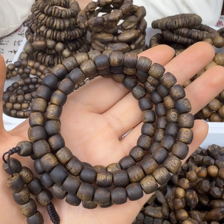 沉香手串沉香绿奇楠鼓珠卡七多圈九九分节油26