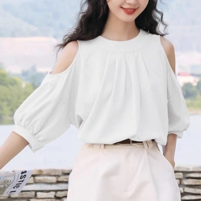 法式露肩衬衫少女2025夏季外穿新款设计感小众小个子气质绝美上衣