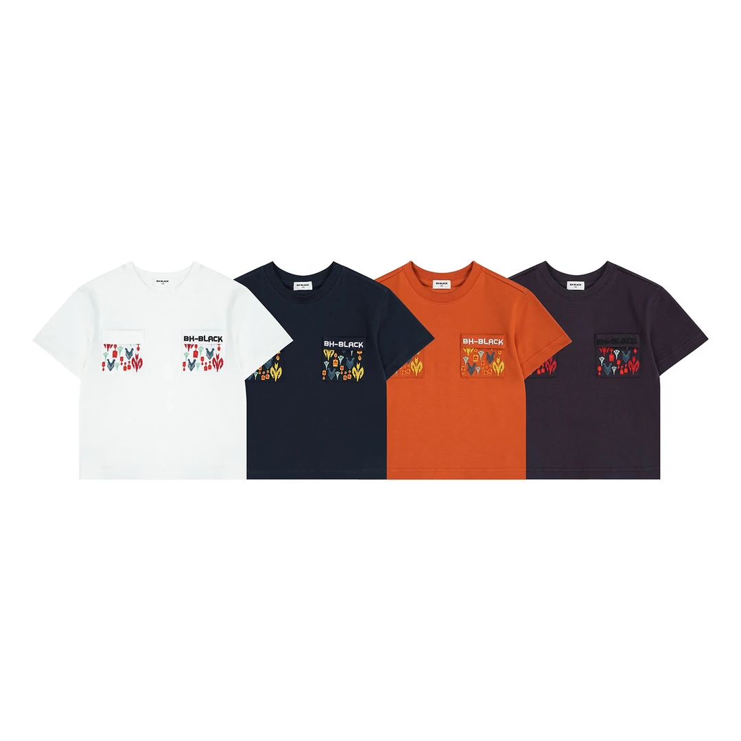 BH-BLACK 新疆民族风Atlas 圆领上衣潮牌刺绣儿童款短袖