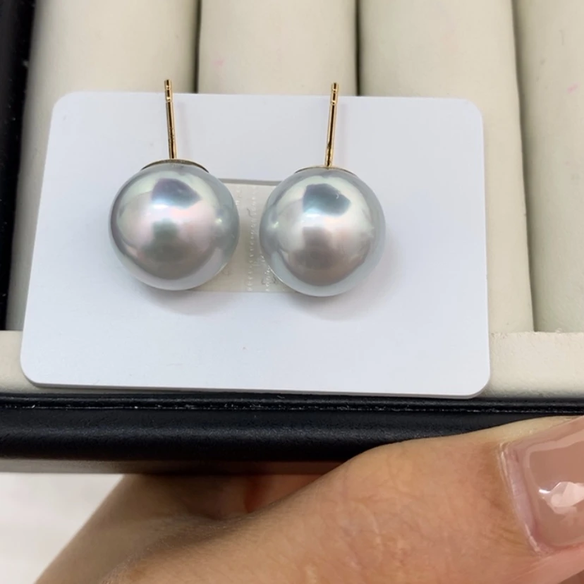 【闪购商品】18K金镶嵌耳饰海水珍珠C****y澳白对珠13-14m可定制珍