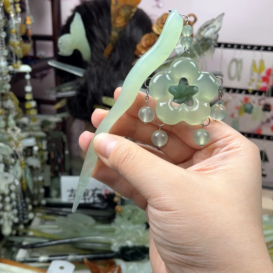 岫玉未镶嵌发饰长度14.5厘米左右