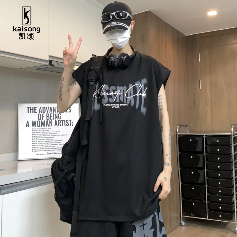 凯颂特大码300斤美式简约休闲仿麂皮绒无袖t恤男女夏季宽松背心