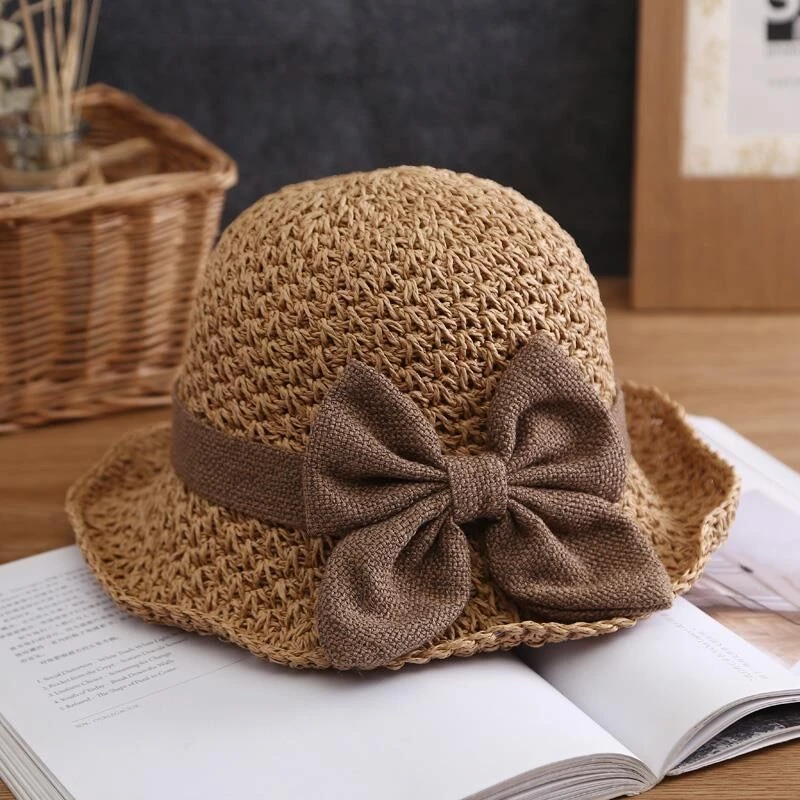 帽子女夏季草帽蝴蝶结韩版小沿太阳帽出游休闲沙滩遮阳帽渔夫帽女