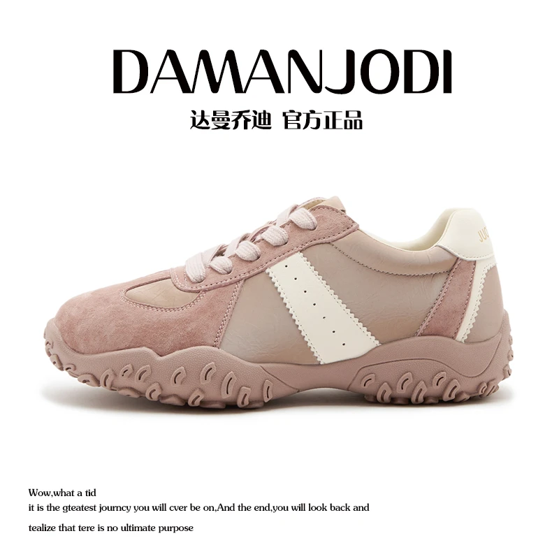 达曼乔迪真皮厚底德训鞋女2025春季百搭透气软底运动舒适阿甘鞋女