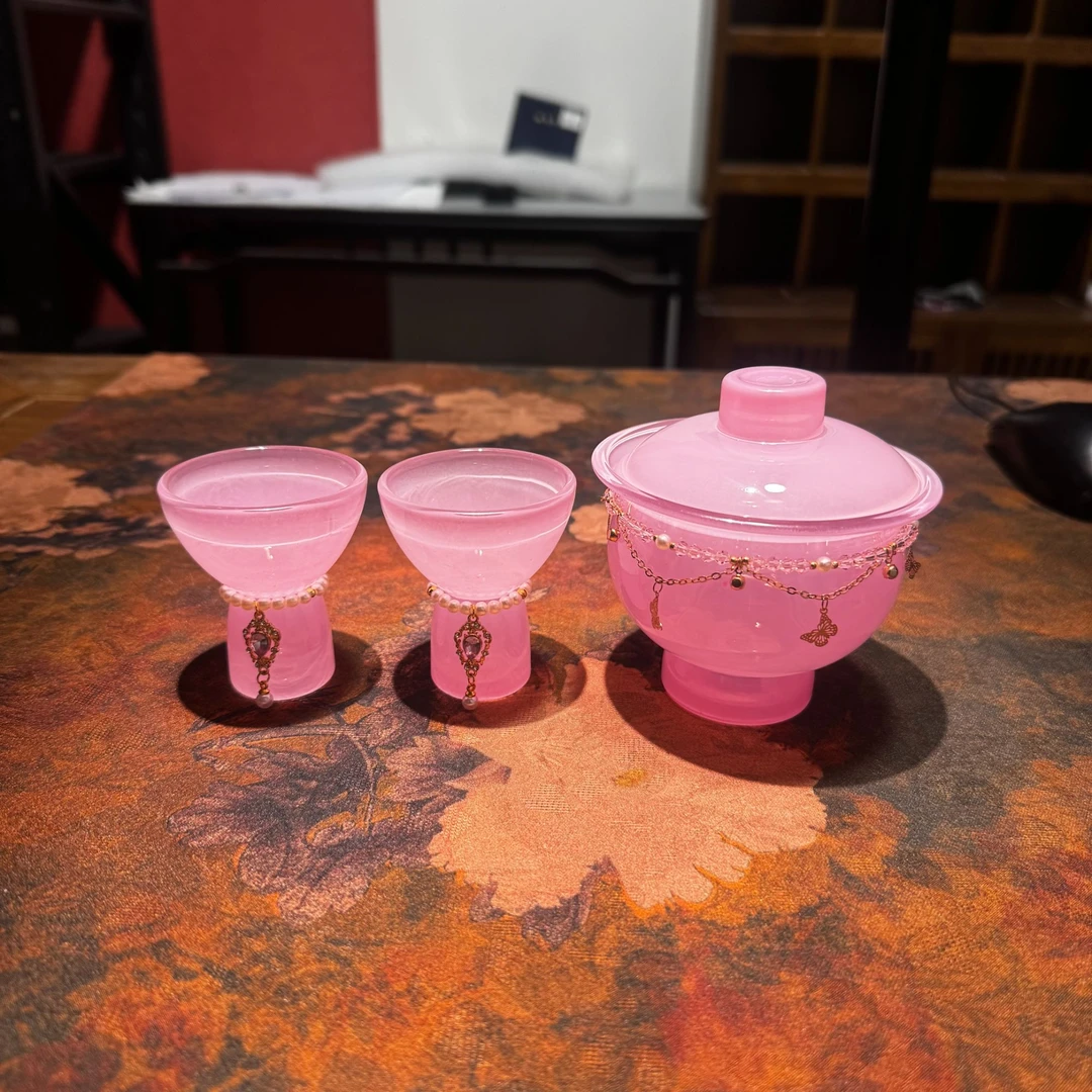 【阿涛专属】高端粉色琉璃二才盖碗加茶杯套组6356