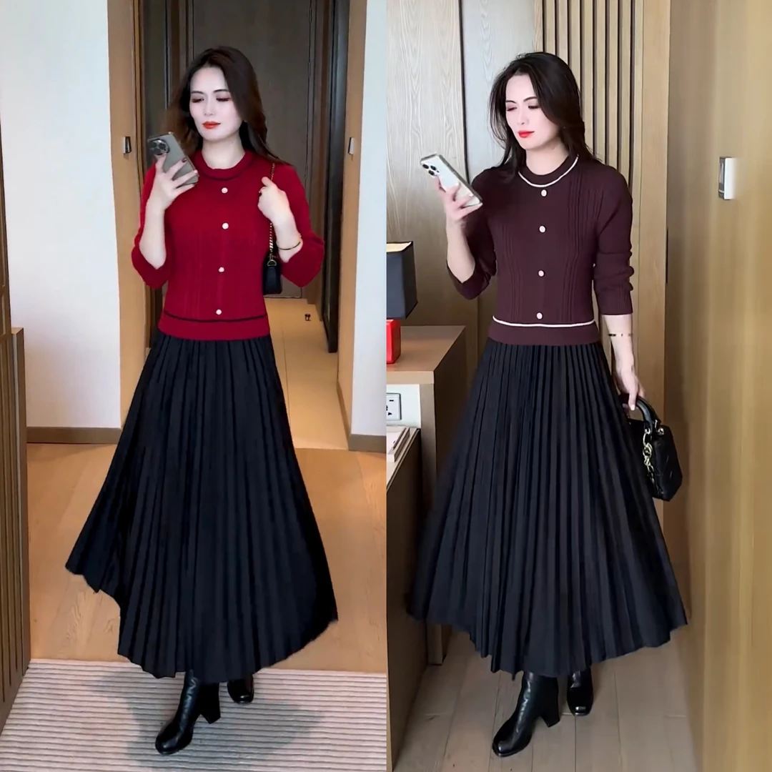 2025A字秋季瑞丽风高弹力气质洋气连衣裙高腰女装