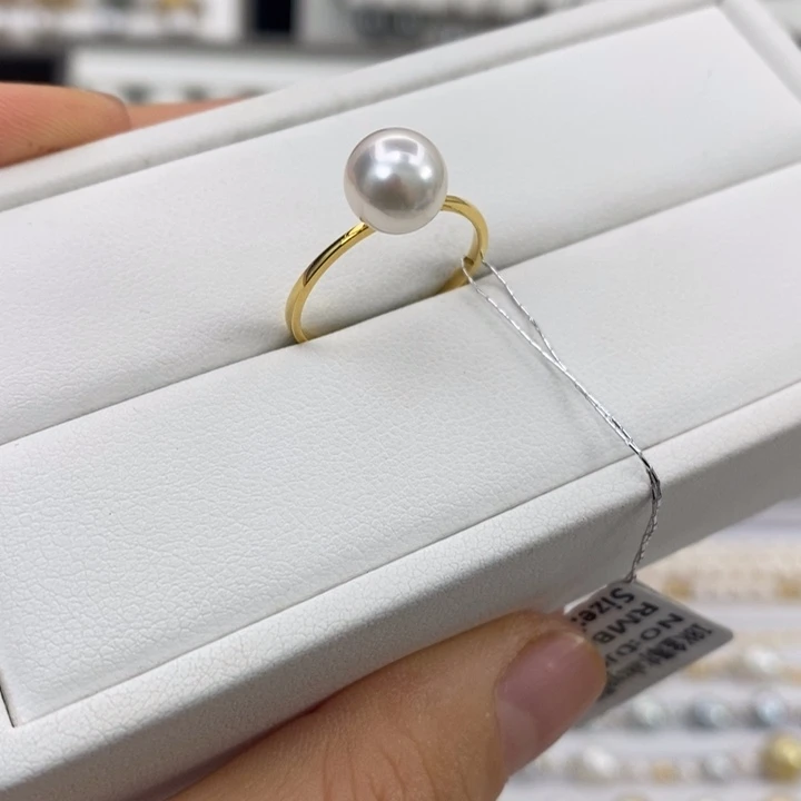 海水珍珠戒指18K金镶嵌7-8mm