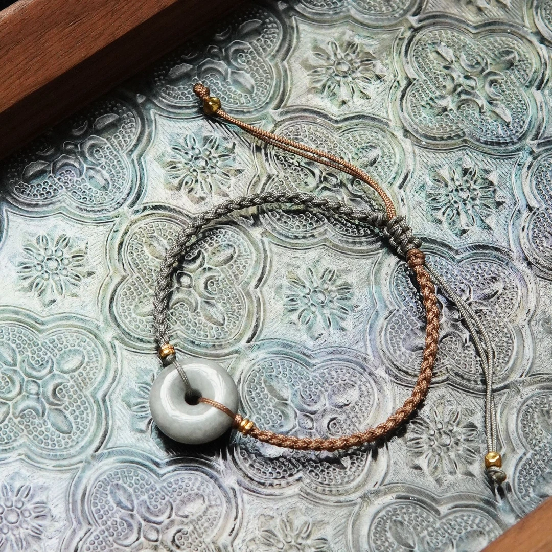 天然翡翠平安扣16*7mm单圈手编绳手串