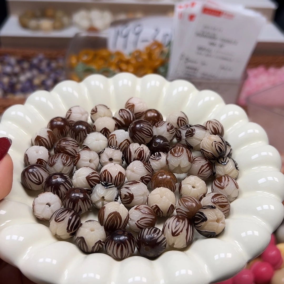 手串菩提根/象牙果袋皮莲花30颗