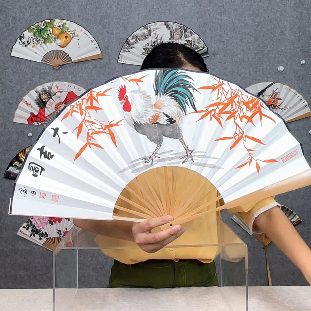 国画10寸水磨玉竹-纯手绘-文玩扇骨（默认粘好）