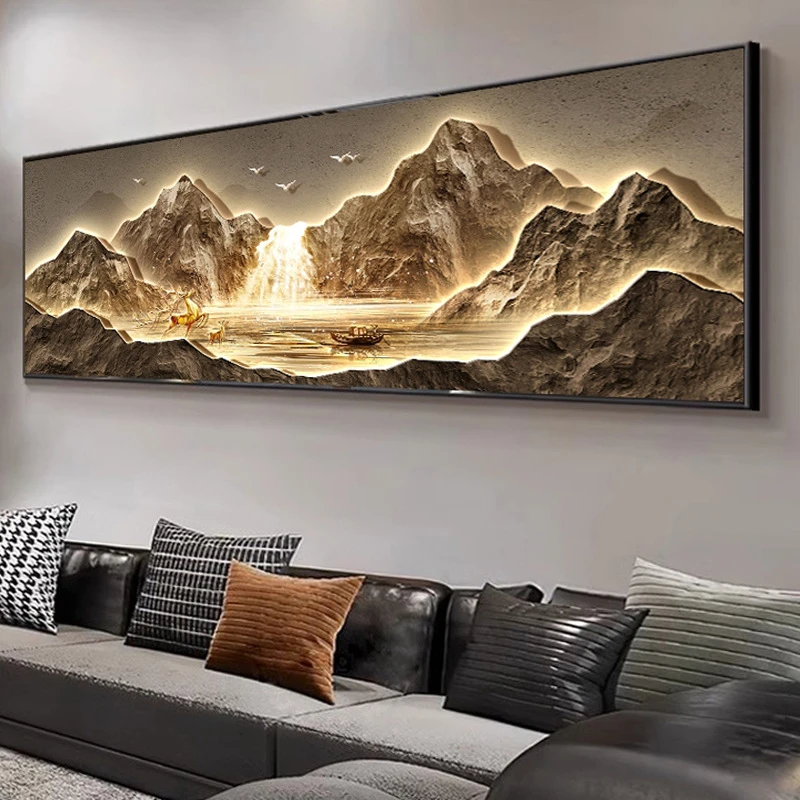 2025新款客厅装饰画高档流水生财沙发背景墙挂画办公室山水画壁画