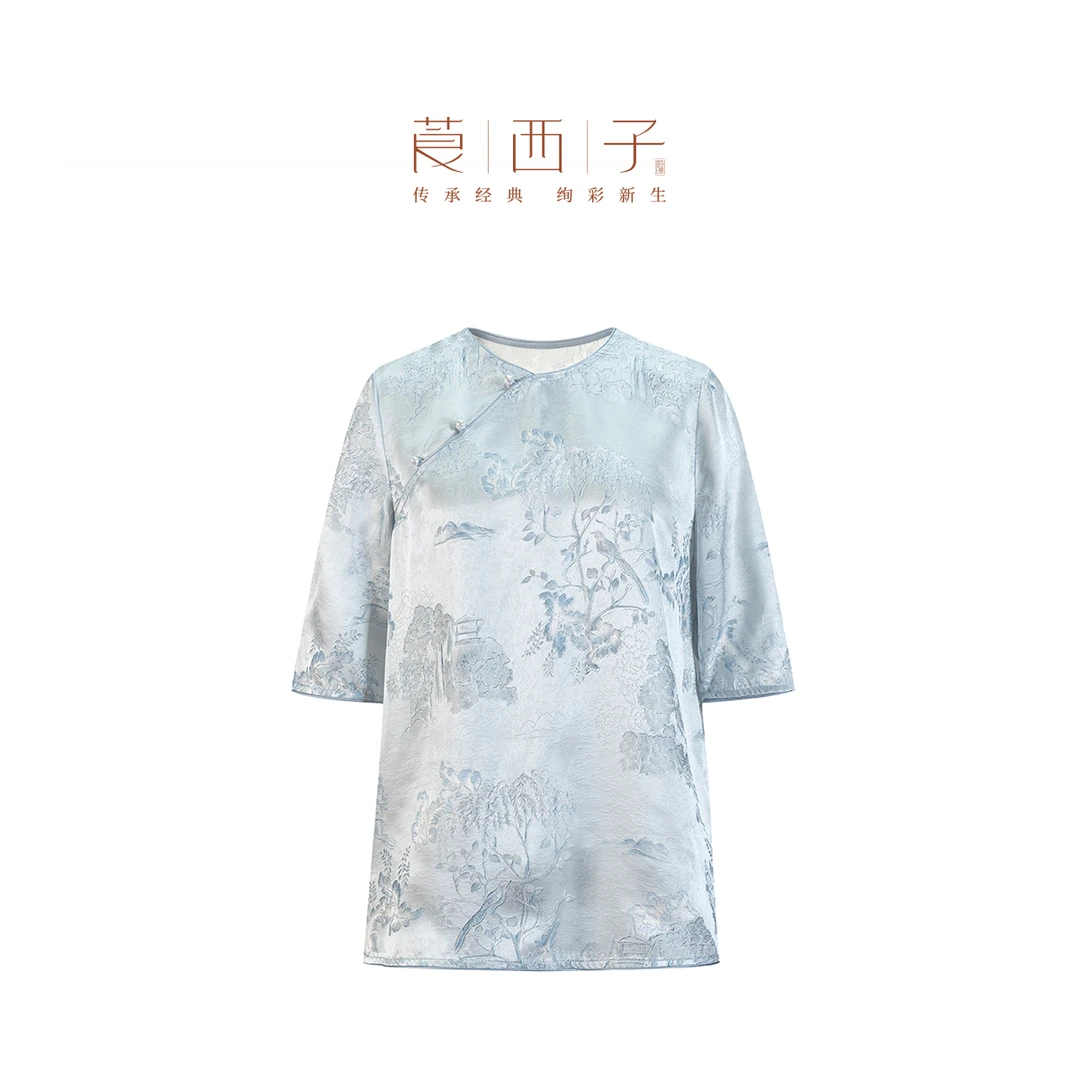 【朝烟】新中式穿搭复古国风小众轻奢桑蚕丝短袖圆领衬衫通勤百搭