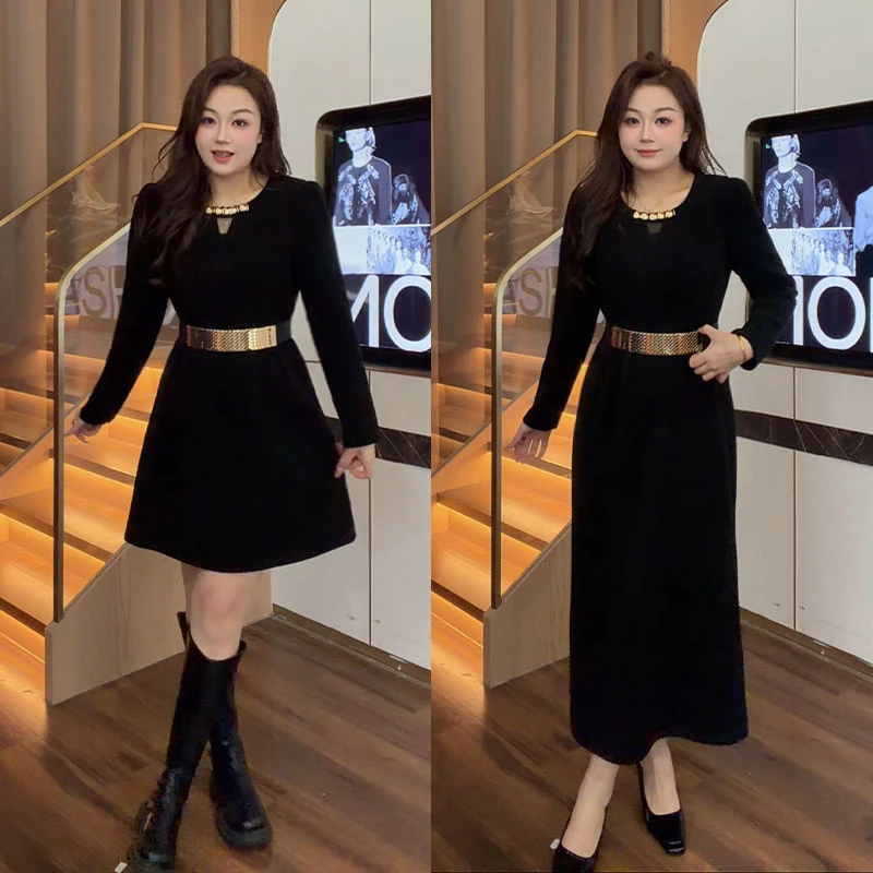 花菜微胖定制~【优雅姐姐】秋冬新款时髦轻奢设计感气质显瘦小黑裙