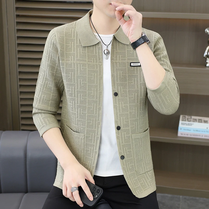 欧货男士高端针织开衫外套2025春秋季新款时尚提花潮牌男装上衣服