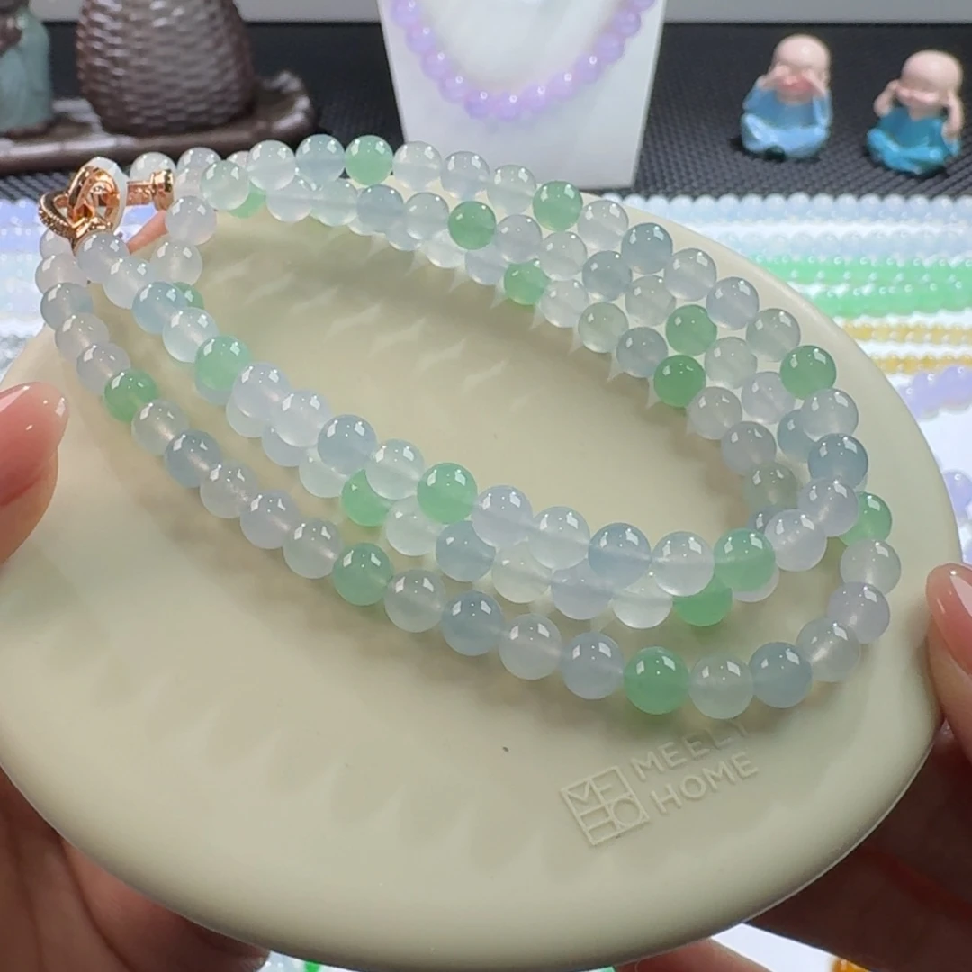 翡翠手链未镶嵌马卡龙多宝长串6mm