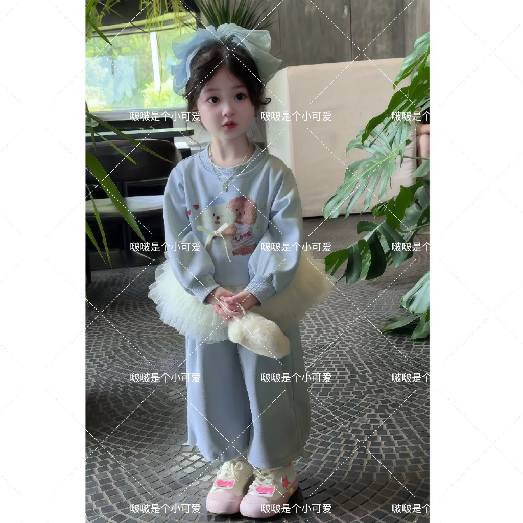 女童套装秋季新款可爱卡通甜美女宝宝小狗印花卫衣卫裤两件套秋装