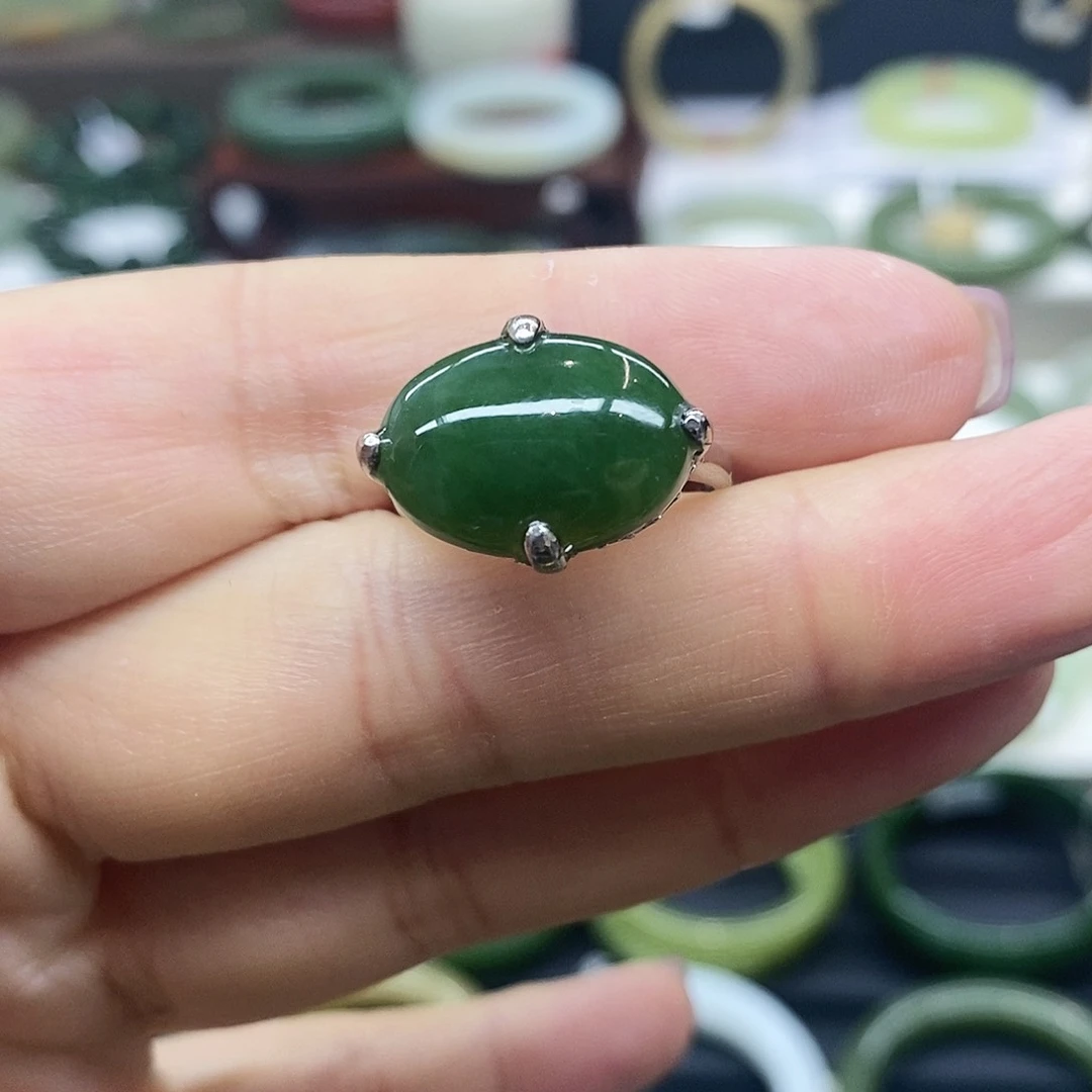 【闪购商品】和田玉（碧玉）戒指银S925镶嵌