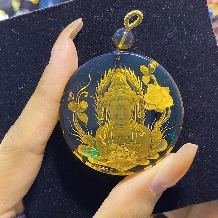 蓝珀未镶嵌珠宝奇石墨西哥蓝珀观音