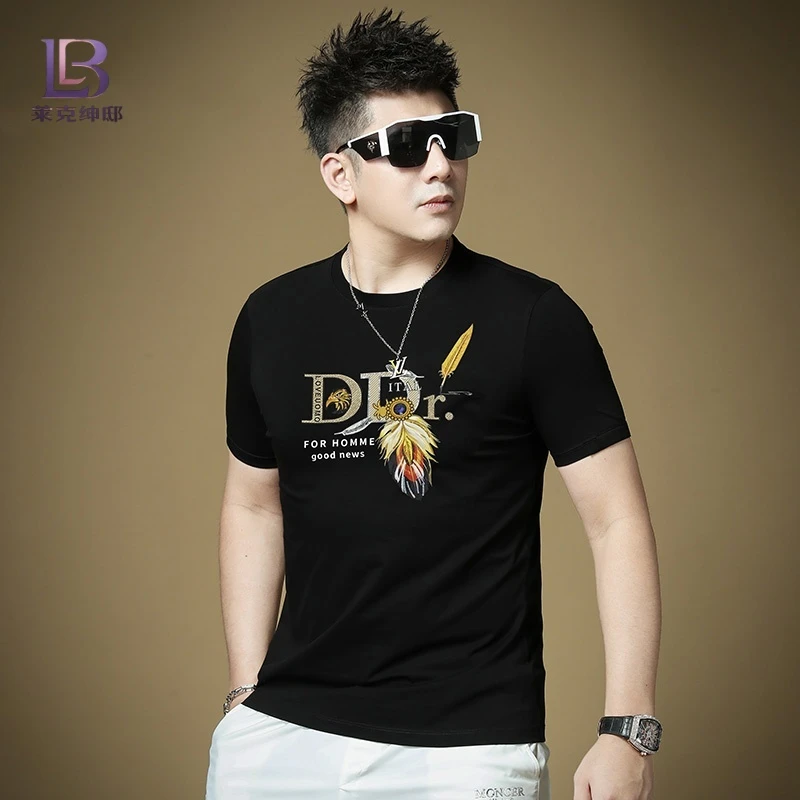 2025夏季新款男士时尚圆领潮流高端薄款冰丝休闲短袖T恤男款体恤