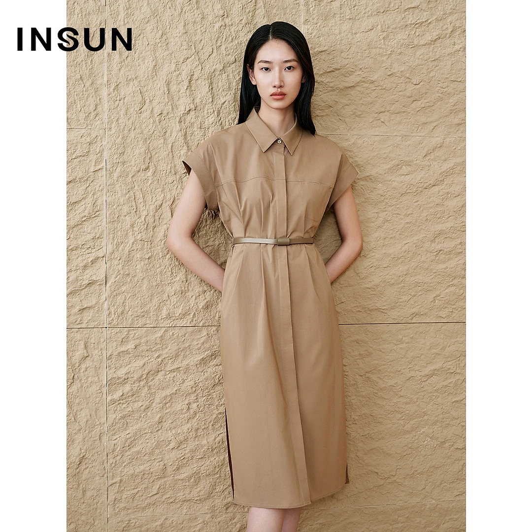 INSUN恩裳专选2025夏季简约气质高腰衬衫连衣裙