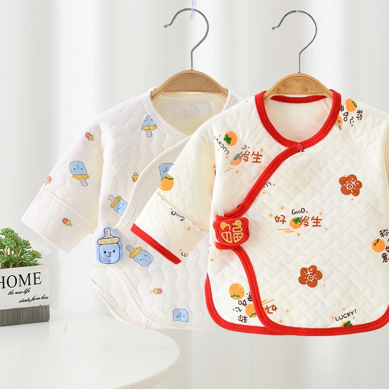 2件装「保暖半背」新生儿秋冬和尚服纯棉加厚宝宝打底半背衣