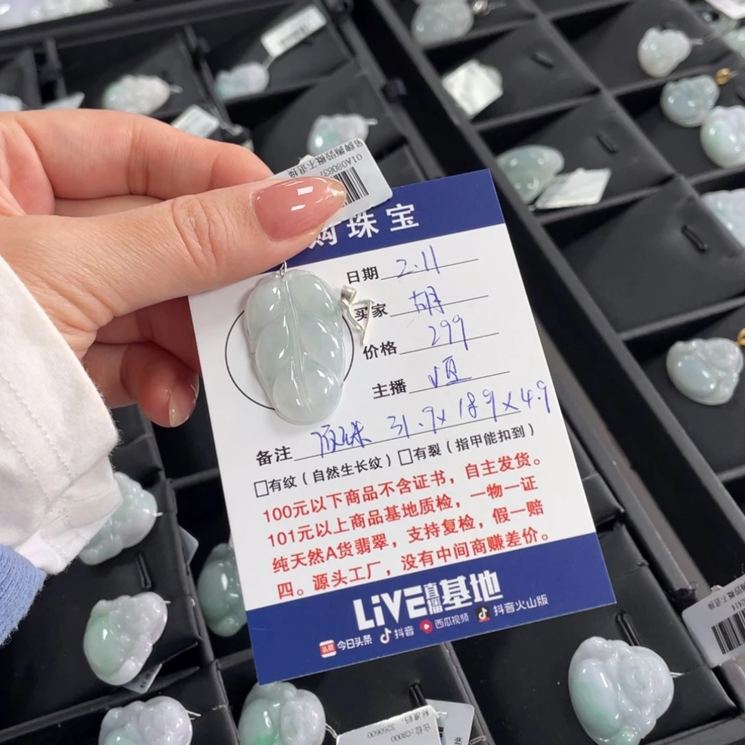 翡翠颈饰银S925镶嵌叶子