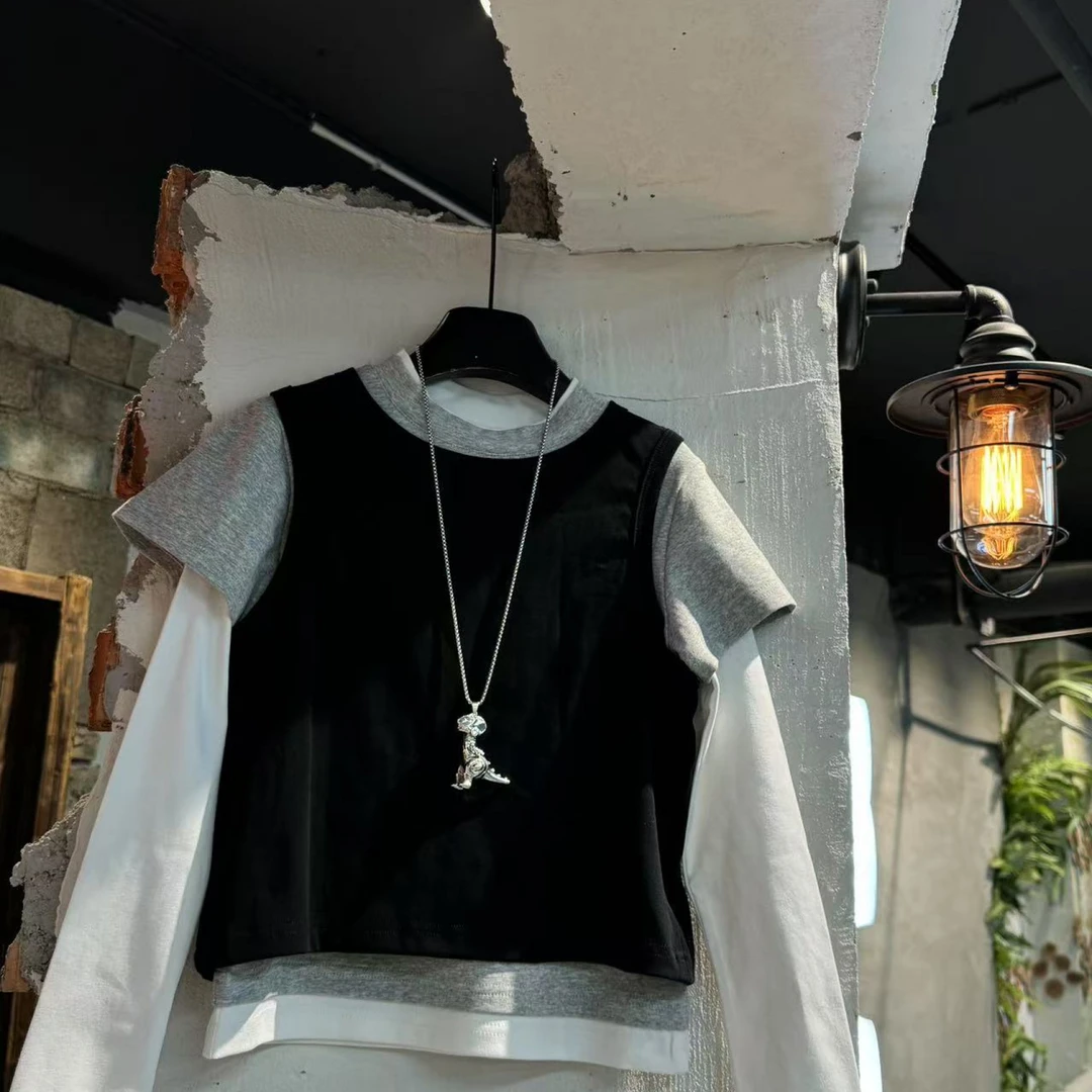 吾2025【Y】2月13日 儿童时尚潮酷黑色背心两件套2508-