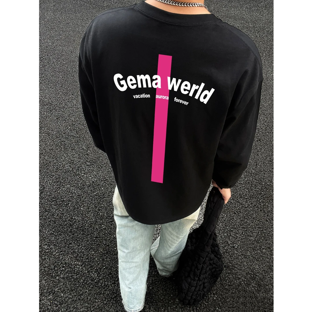 280g重磅美式复古长袖t恤男宽松潮牌个性上衣国潮纯棉打底衫