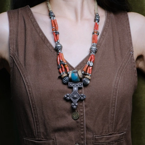 800银银制品 摩洛哥红海鲜布格德特老银套链