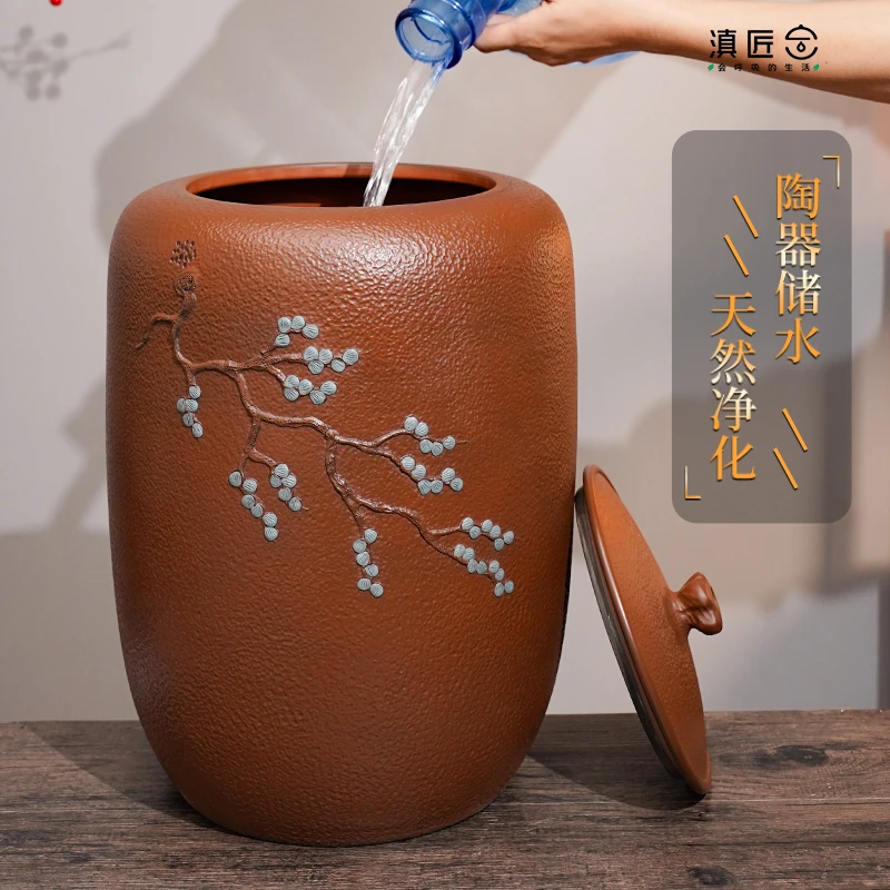 滇匠建水紫陶水缸茶道家用储水用全手工陶瓷罐水桶大号中式大容量