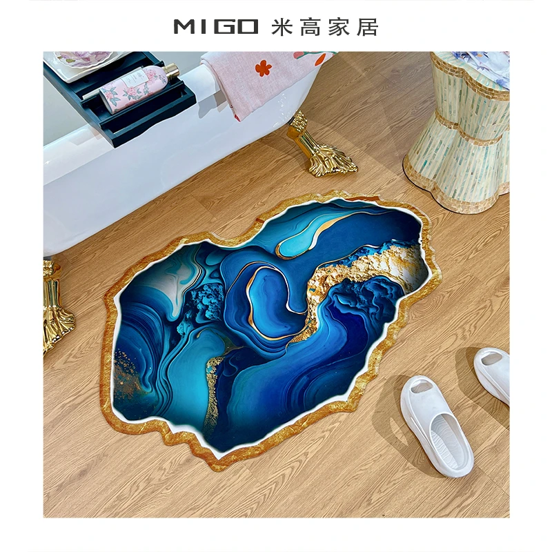 【米高家居】3D蓝色流沙纹理地垫立体吸水垫硅藻泥浴室沥水防滑垫