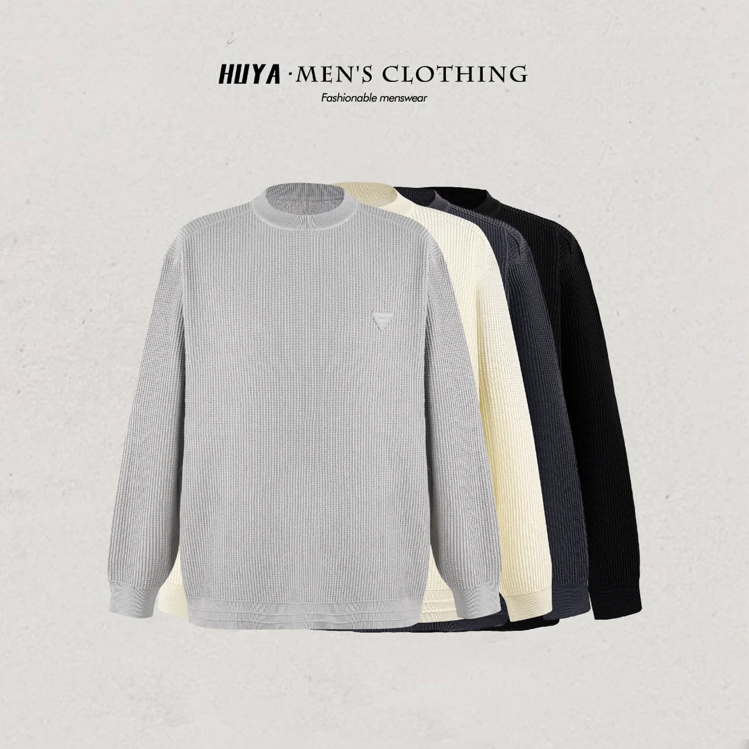 虎牙兄弟秋季男生长袖百搭休闲刺绣倒三角休闲保暖针织毛衣 M9007