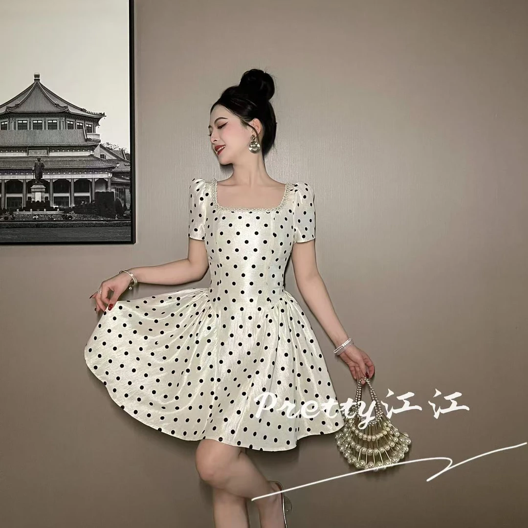 retty小众设计师品牌江江定制 波点时尚方领甜美连衣裙21768