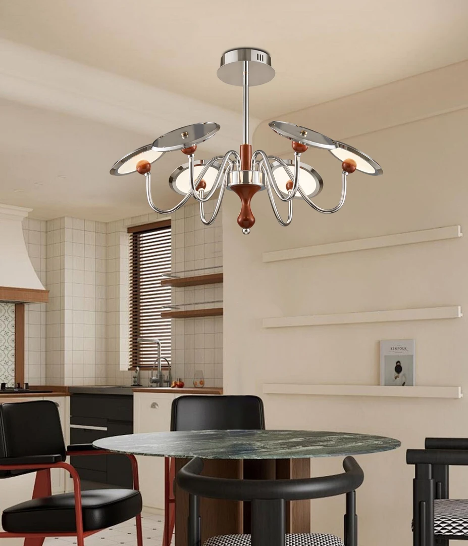 中古风飞碟客厅吊灯摩斯高级款餐厅灯胡桃木美式卧室护眼吊灯