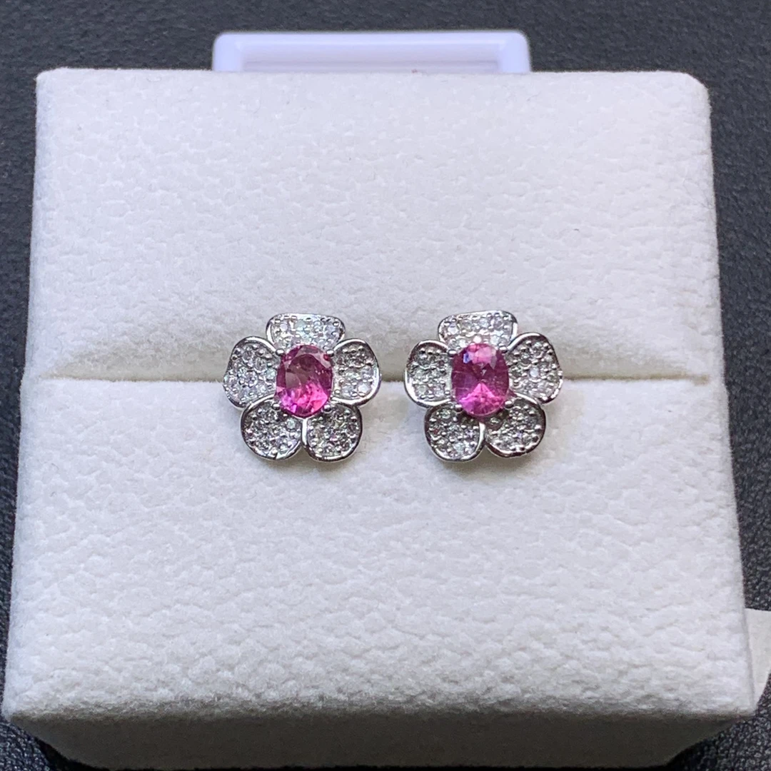 57069号S925银碧玺耳饰，主石尺寸4*5mm,任选一件，下单备注颜色