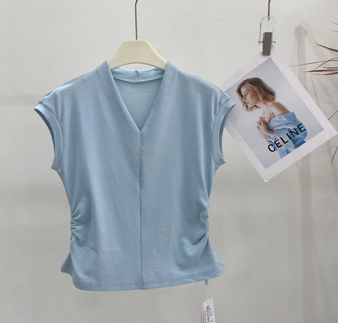 简约韩系、显瘦小V领短袖时尚休闲气质