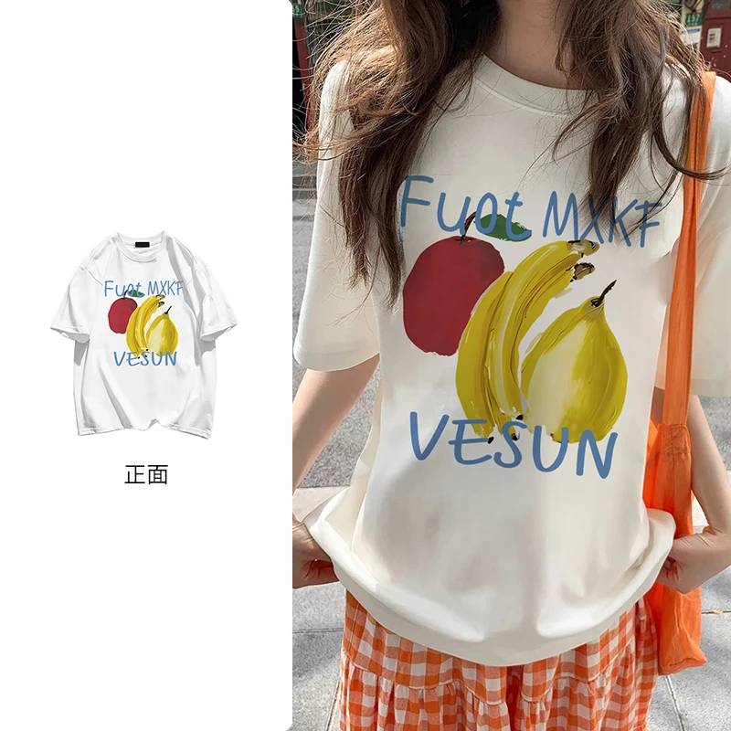 韩系新款设计感ins水果印花短袖T恤夏季女百搭宽松休闲上衣#N784